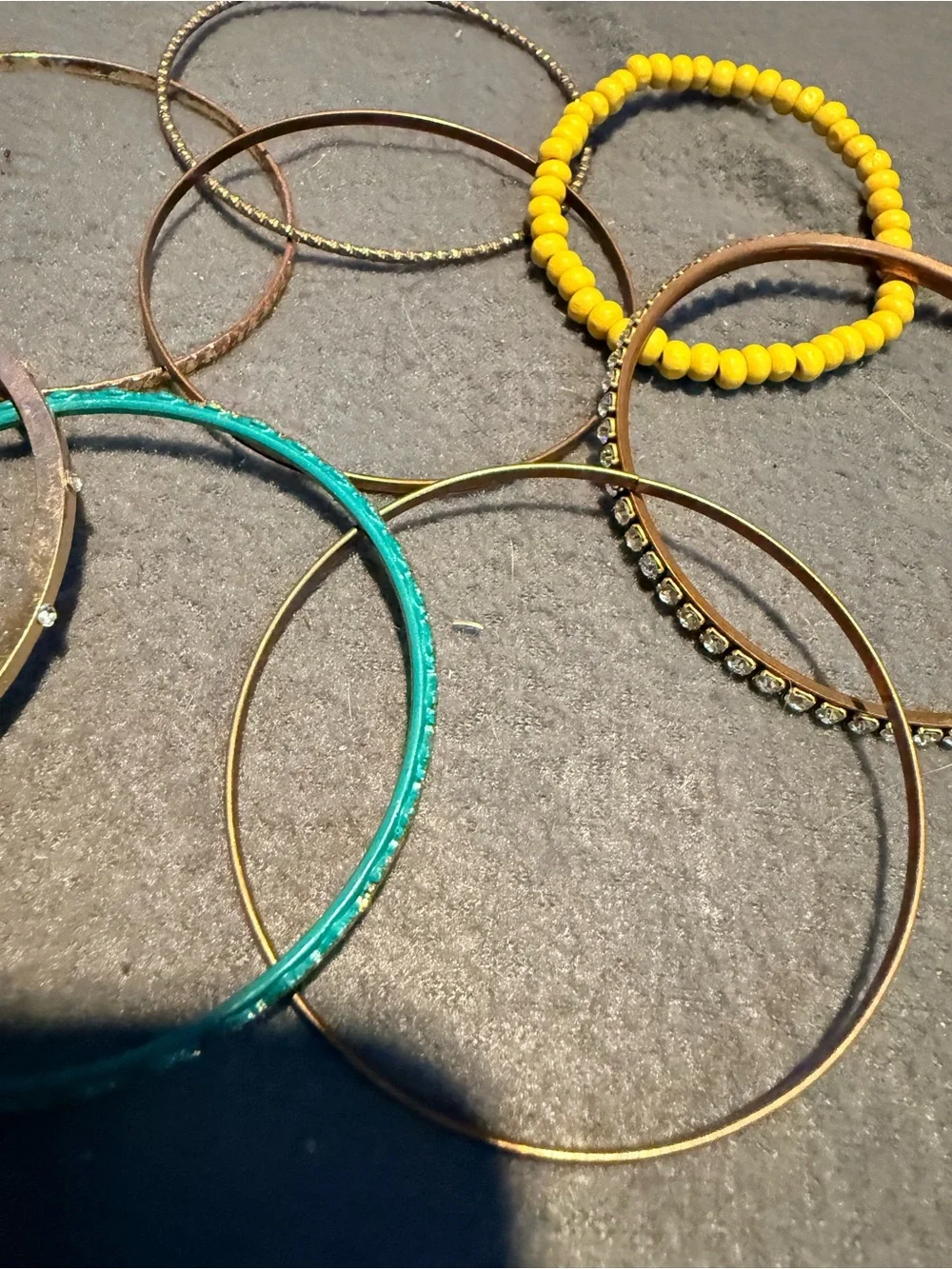 Mixed Metal and Bead Women's Bangle Bracelet Set - Yellow, Teal, Gold